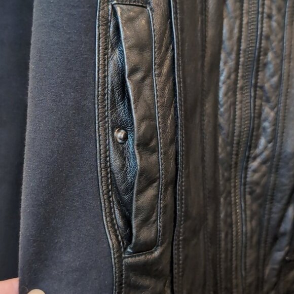 Guess Genuine Lamb Leather Moto Jacket Knit Padded Black Biker Motorcycle Coat - Picture 7 of 15